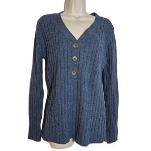 Sundance Womens XL Blue Heather Silk Blend‎ V-Neck Ribbed Sweater Cardigan Top